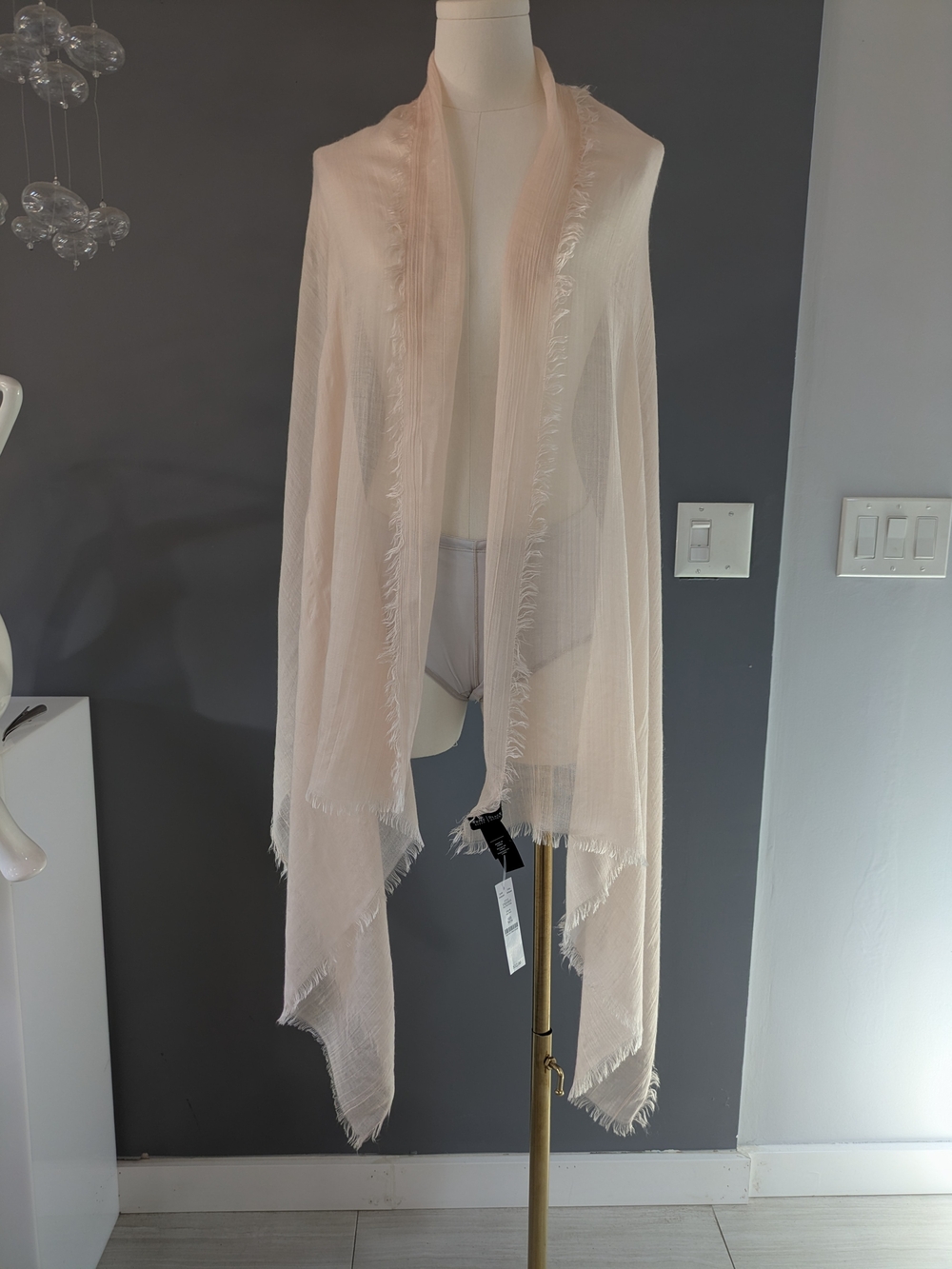 Light Pink Fringe-Edge Shawl Wrap - White House Black Market